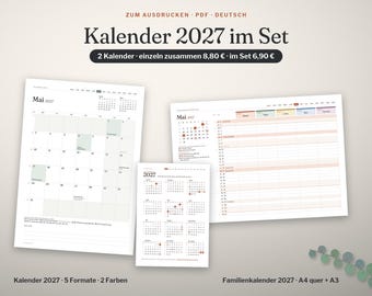2027 Calendar Set for Printing | 2027 Annual & Family Calendar with Holidays, Week Numbers | A4 A5 A6 A3 | PDF German