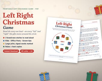Left Right Christmas Game Printable | 3 Gift Exchange Stories for Kids, Family, Office Party & Adults | Party Game PDF