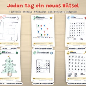 Weihnachts Paket für Kinder zum Ausdrucken | Malbuch, Rätsel-Adventskalender und Bingo | 3–10 Jahre, Kita & Schule | PDF deutsch image 3