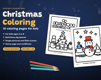 Christmas Coloring Pages for Kids, 30 Printable Coloring Book Pages with Bold Lines, Ages 3-8, Preschool & Classroom Activity, PDF