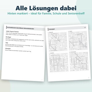 Utskrivbar adventskalender med pussel | 24 julordpussel för barn, familjer och seniorer | PDF A4 direktnedladdning | Tyska bild 3