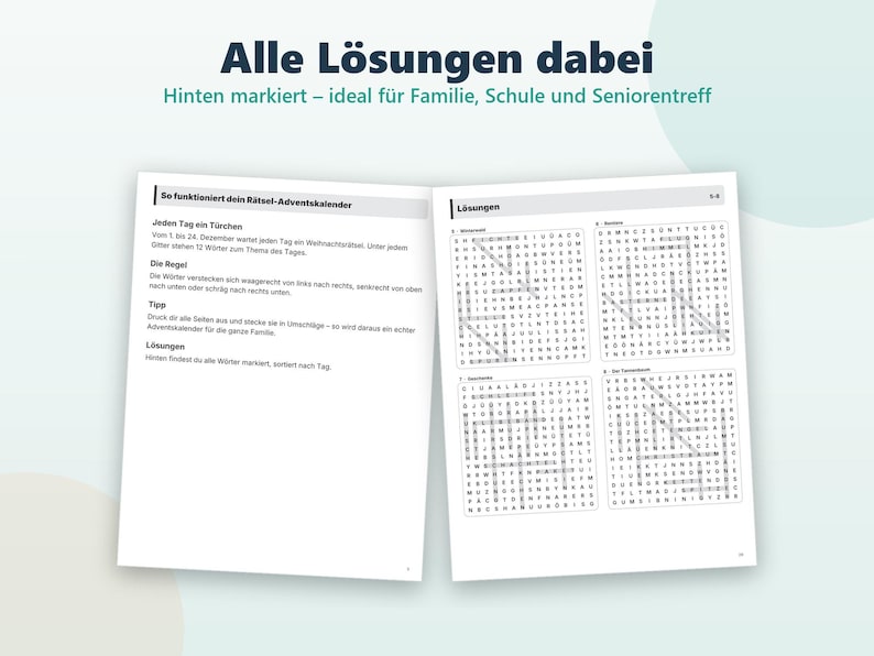 Utskrivbar adventskalender med pussel | 24 julordpussel för barn, familjer och seniorer | PDF A4 direktnedladdning | Tyska bild 3