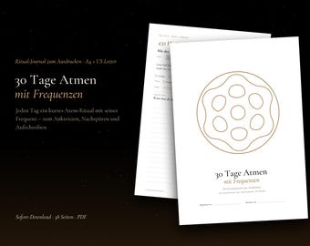 Atem Journal 30 Tage zum Ausdrucken, Atemübungen mit Frequenzen, 432 Hz 528 Hz, Achtsamkeit Tagebuch PDF deutsch, A4 und US Letter