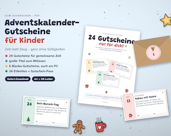 Printable Advent Calendar Vouchers for Children | 24 Vouchers: Time Instead of Things | Advent Calendar Without Sweets | PDF