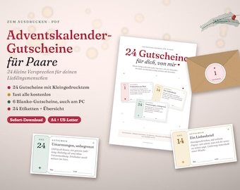 Printable Advent Calendar Vouchers for Couples | 24 Love Vouchers for Girlfriend, Boyfriend & Partner | Blank for Filling In | PDF