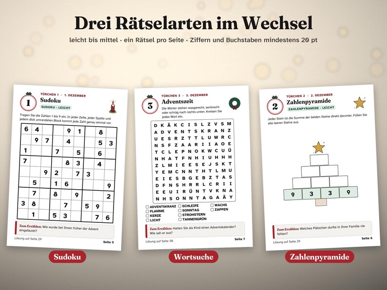 Senioren Weihnachtspaket Großdruck | Bingo, Rätsel-Adventskalender und Mandalas zum Ausdrucken | Seniorenheim & Betreuung | PDF deutsch image 3
