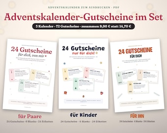 Printable Advent Calendar Voucher Set | for couples, children & him | 72 blank vouchers to fill in | PDF