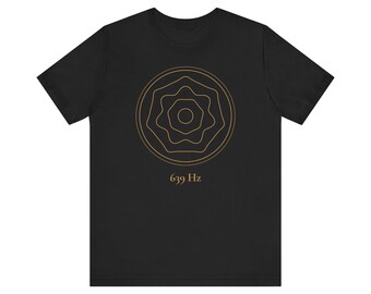 639 Hz T-Shirt Verbindung, Chladni Figur Gold auf Schwarz, Solfeggio Frequenz Shirt Unisex, Spirituelles Geschenk, Meditation Yoga