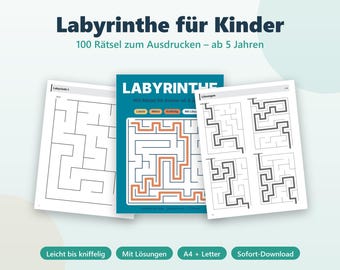 Utskrivbara labyrinter för barn | 100 pussel för åldrarna 5 och uppåt, enkla till kluriga, med lösningar | Pusselhäfte PDF A4 Ladda ner