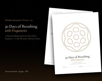 30 Day Breathing Journal Printable, Breathwork Ritual with Solfeggio Frequencies, Mindfulness Journal PDF, 432 Hz 528 Hz, A4 and US Letter