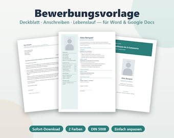 Sollicitatiesjabloon in het Duits (Word-formaat) | Modern CV-sjabloon | Motivatiebrief (DIN 5008) & voorblad | Google Docs | Download sollicitatiepakket