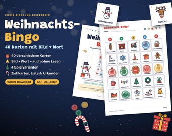 Weihnachts Bingo zum Ausdrucken | 40 Bingokarten mit Bildern für Kinder und Familie | Weihnachtsspiel für Kita, Schule & Feier | PDF deutsch