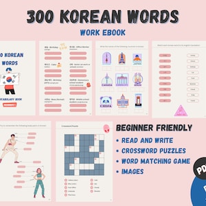 KOREAN Vocabulary ebook, Korean Workbook, Learn Korean Vocabulary, 300 Korean Words