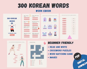KOREAN Vocabulary ebook, Korean Workbook, Learn Korean Vocabulary, 300 Korean Words
