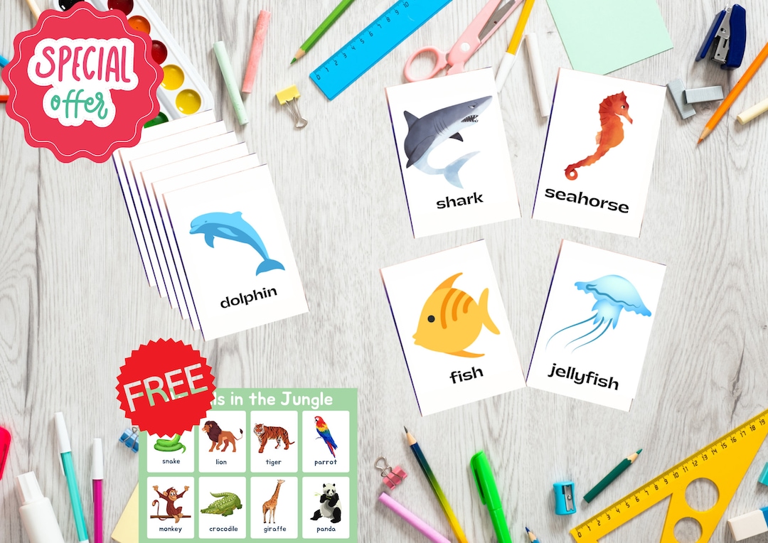 OCEAN ANIMALS Flash Cards Pdf Printable Cards Preschool FREE Etsy