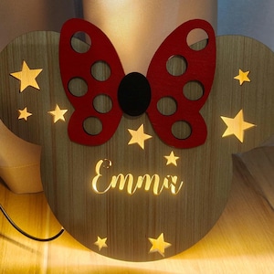 Minnie Mouse Name Lamp, Personalized LED Wooden Night Light for Girls, Baby Girl Gift