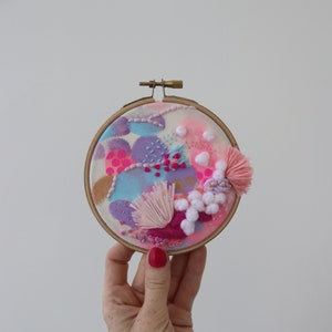 Pink Icing- Handmade original embroidery art, abstract embroidery, Textile art, Colourful handmade embroidery artwork, Abstract fiber art