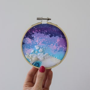 Sea Spray- Handmade original embroidery art, abstract embroidery, Textile art,Colourful handmade embroidery artwork,Abstract fiberart, batik