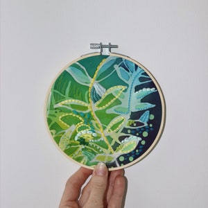 Vines- Handmade original embroidery art, abstract embroidery, Textile art, Colourful handmade embroidery artwork, Abstract fiber art, batik