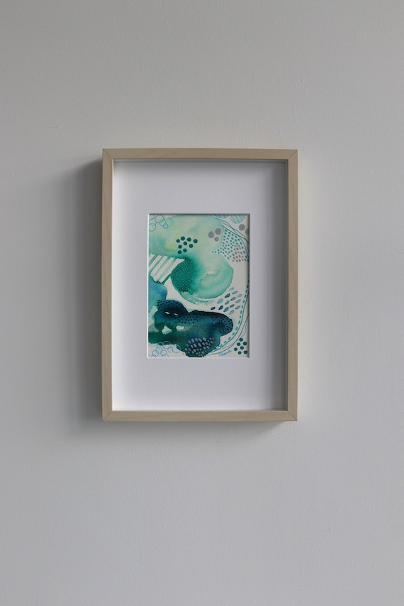 ブルー・ショールズ抽象水彩画：小さなオリジナル作品（A5） - Etsy 日本