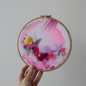 After the Rain- Handmade original embroidery art, abstract embroidery, Textile art, Colourful handmade embroidery artwork, Abstract fiberart