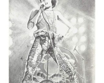 Freddie Mercury Print, Quuen Art, Live Music, Freddie Mercury Wall Art, Original Drawing