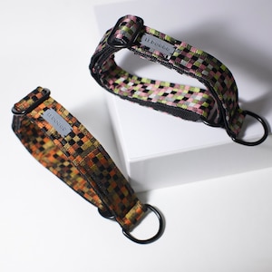 Wide limited slip dog collar in boho fabric, strong adjustable martingale collar perfect for puppy no pull training, small to large breeds