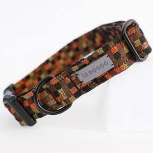 Boho dog collar with buckle in orange and grey colours – thin but strong adjustable collar perfect for pups of all sizes