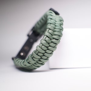 Elegant paracord dog collar in Dusty green with adjustable Biothane strap and strong metal hardware, perfect for small and medium dogs
