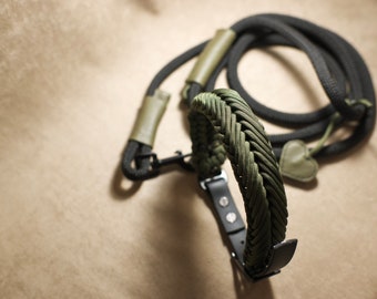 Matching dog collar and leash in Fern Green for large and medium pups – durable rope lead and collar set perfect for adventurous