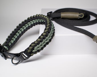 Wide Paracord Dog Collar and Leash Set: Leather Accent, Durable Rope