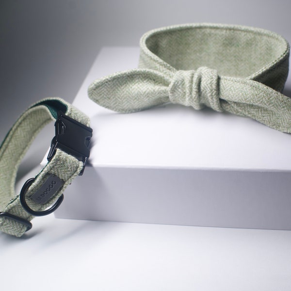 Herringbone dog bandana in bow tie style, elegant necktie perfect puppy Christmas accessory, woollen tie on pet bandana