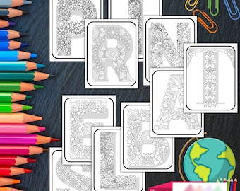 Alphabet Coloring Pages: 26 Letter Printables for Adults & Teens (5 PDF Files, Digital Download)