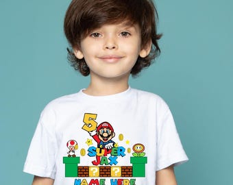 Custom Birthday T Shirt, 5 Birthday Tshirt,Kids Birthday Shirt, Mario Shirt, Mario Birthday Shirt, Mario Character Shirt, Super Mario Shirt,