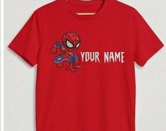 Personalized Embroidered Spiderman Kids T-Shirt, Custom Name Embroidery, Birthday Gift for Boys Girls, Cute Superhero Family Matching Shirt