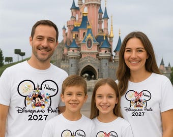 Printed Personalized Disneyland Paris T-Shirt 2027 Mickey Minnie Family Gift Disney 2027 Disneyland 2027 Family Tour Top