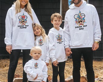 Printed Personalized Disney Paris 2026 Hoodie, Mickey Minnie Family Matching Trip 2026 Unisex Adults' kids top