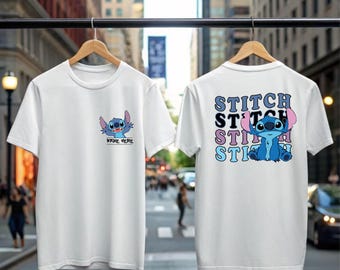 Personalized Disney Stitch Front and Back Print Shirt, Stitch Tee, Disney Trip T-shirt, Ohana Tee, Disney Matching Shirt top