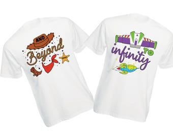 Infinity and Beyond Cartoon Matching Cotton T-Shirt