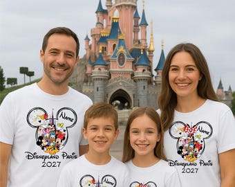 Printed Personalized Disneyland Paris T-Shirt 2027 Mickey Minnie Family Gift Disney 2027 Disneyland 2027 Family Tour Top
