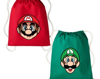 Super Mario Cotton Drawstring Bag, Kids School Gym Sack