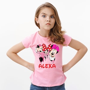 パーソナライズされたディズニーミニーマウスシャツ、彼女へのギフトに最適なレトロミニーTシャツ、マッチングシャツ、ディズニーミニー、ミニー愛好家用トップ