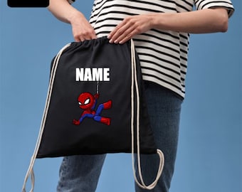 Personalized Spiderman Drawstring Backpack, Cotton Gym Bag