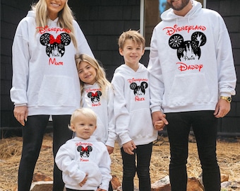 Bluza z kapturem DisneyParis z nadrukiem i personalizacją, Myszka Miki i Minnie, pasująca do rodziny, wycieczka 2026, unisex, dla dorosłych i dzieci