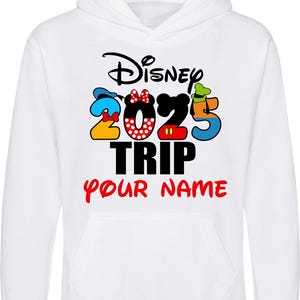 Printed Personalized Disney trip 2025 Hoodie, Mickey Minnie Family Matching Disneyland Trip 2025 Unisex Adults&#39; kids top