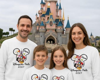 Printed Personalized Disneyland Paris 2027 Jumper Disney Family Matching Jumper, Disney 2027 Family Vacation 2027 Kids Adults Unisex Tee Top