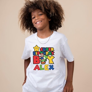 Personalized Super Mario Birthday T-shirt Mario Bros Mario Luigi Brother Tode Your Name Birthday Celebration Unisex Adults Kids Tee Top