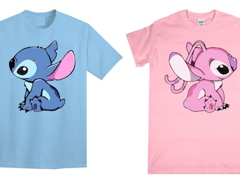 Camiseta de Disney Lilo & Stitch, linda camiseta de Stitch con dibujos animados de ángel, amante de Lilo y Stitch, camiseta favorita para niños y niñas con dibujos animados.