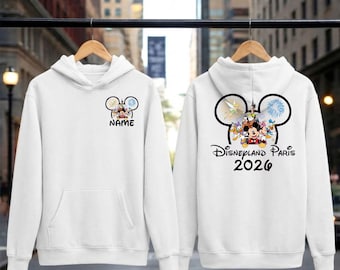 Personalised Disney Trip 2026 Family Hoodie, Group Family Holiday Vacation, Custom Name Hoodie Front and Back, Unisex Kids Hood Top