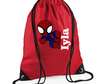 Personalized Spiderman Drawstring Backpack, Kids PE Kit Rucksack